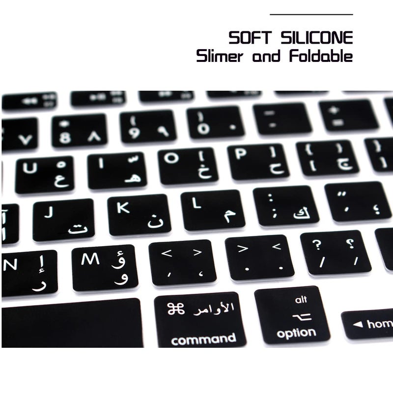 HRH Arabic/English Silicone Keyboard Cover Skin for MacBook Air 13,for MacBook Pro 13/15/17(with or w/Out Retina Display,2015 or Older Version),for iMac Older USA Layout Keyboard Protector-Black - Image 5